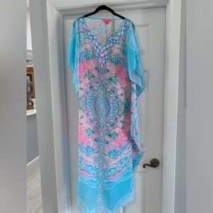 Vibrant Blue and Pink Kaftan Dress